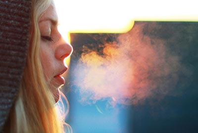 young woman breathing